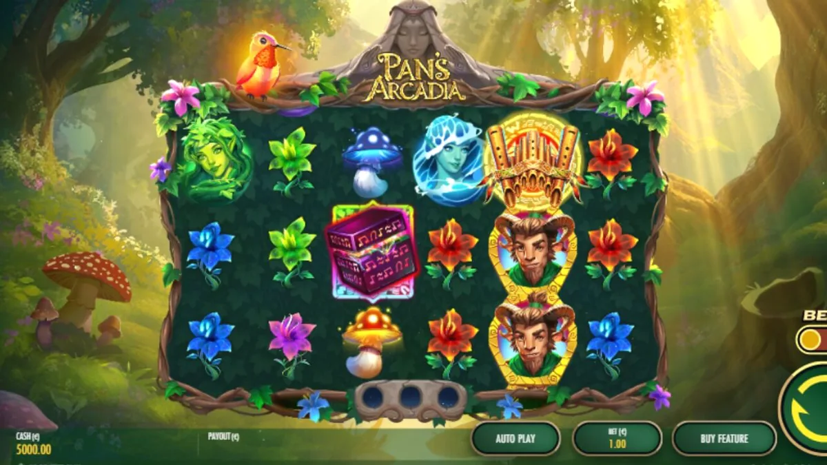 Pemandangan hutan mistis dan gulungan slot Pan’s Arcadia